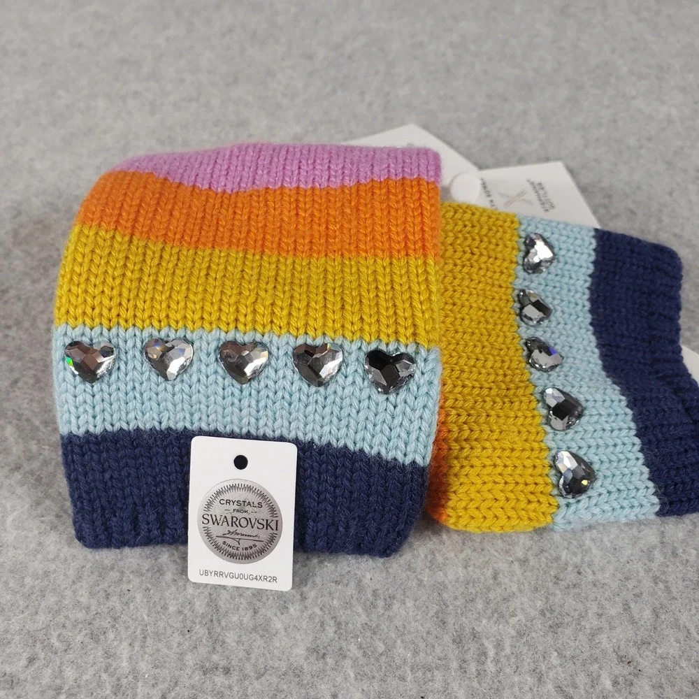 Carolyn‎ Rowan Merino Rainbow Striped Gloves with Swarovski Crystals 3-10 Years